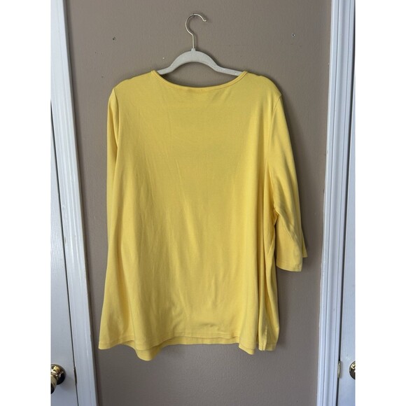 Quacker Factory Yellow Blue Floral Heart Embroidered Top size 2X Stones 3/4 - Picture 3 of 10